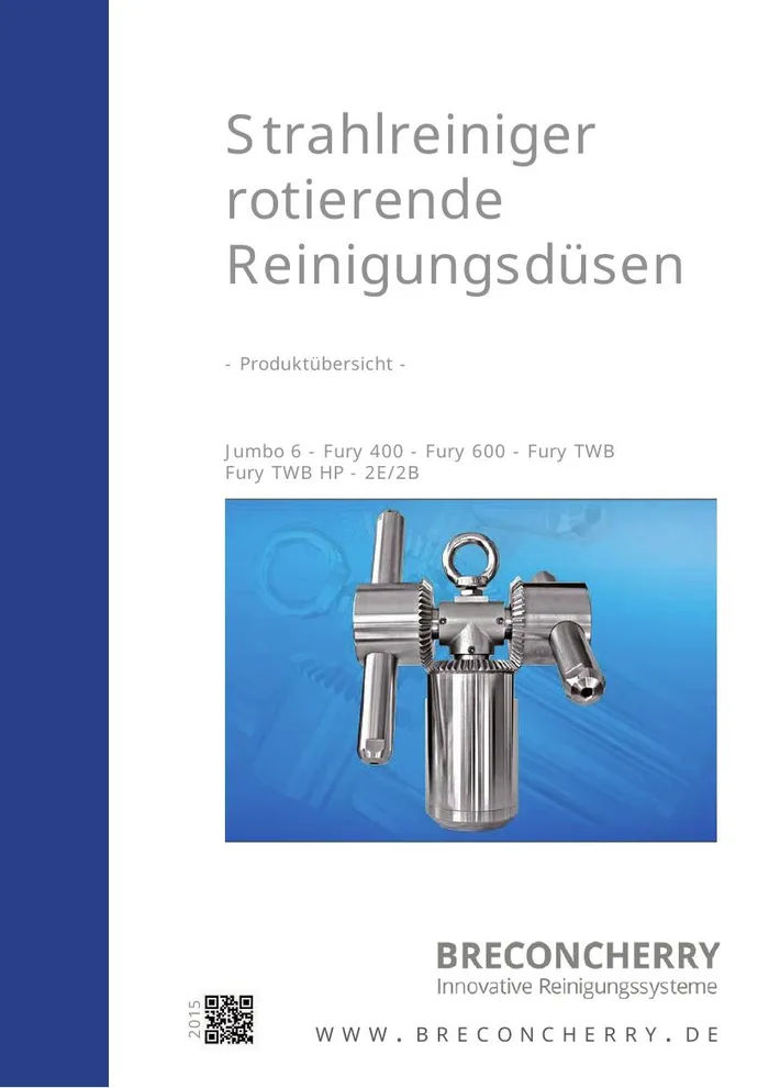 Titelseite des Katalogs Produktübersicht Strahlreiniger von Breconcherry